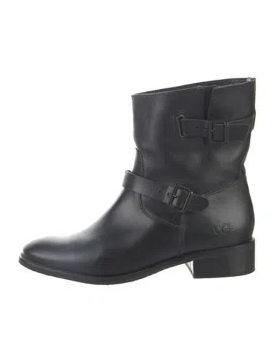 Pre-owned Ugg Leather Moto Boots In Black