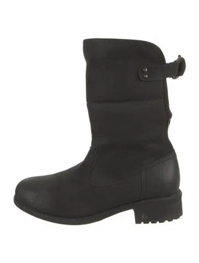 Pre-owned Ugg Leather Moto Boots In Black