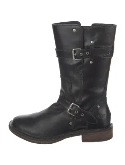 Pre-owned Ugg Leather Moto Boots In Black