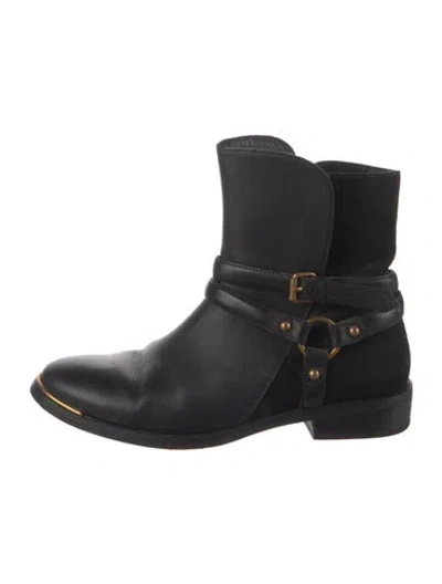 Pre-owned Ugg Leather Moto Boots In Black