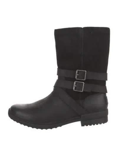 Pre-owned Ugg Leather Moto Boots In Black