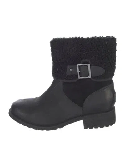Pre-owned Ugg Leather Moto Boots In Black