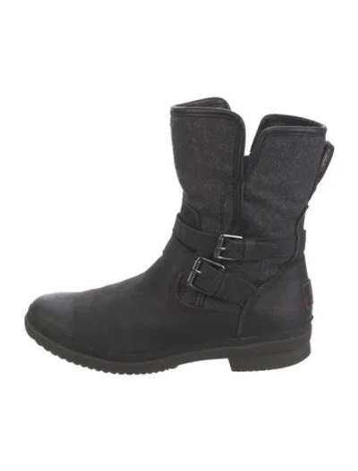 Pre-owned Ugg Leather Moto Boots In Black