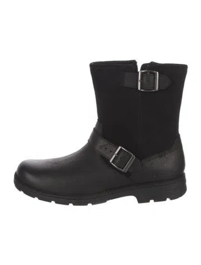 Pre-owned Ugg Leather Moto Boots In Black
