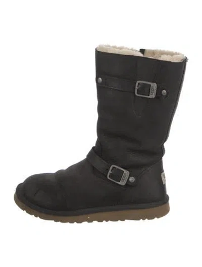 Pre-owned Ugg Leather Moto Boots In Black