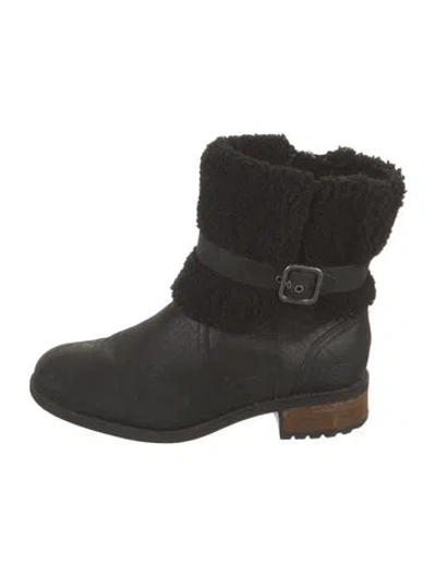 Pre-owned Ugg Leather Moto Boots In Black