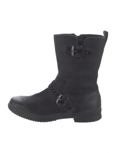 Pre-owned Ugg Leather Moto Boots In Black