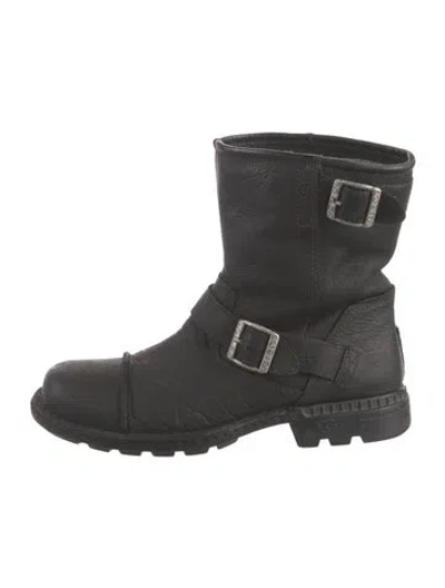 Pre-owned Ugg Leather Moto Boots In Black