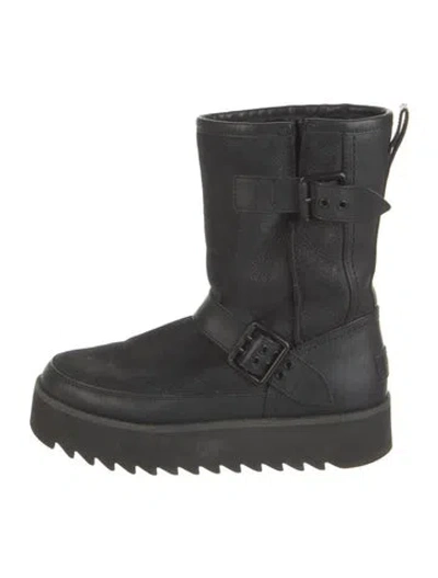 Pre-owned Ugg Leather Moto Boots In Black