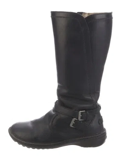 Pre-owned Ugg Leather Moto Boots In Black
