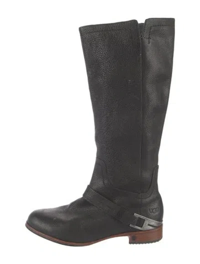 Pre-owned Ugg Leather Moto Boots In Black