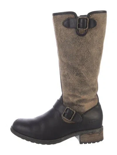 Pre-owned Ugg Leather Moto Boots In Black/neutrals