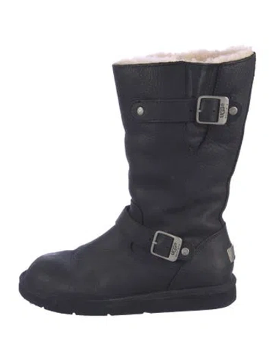 Pre-owned Ugg Leather Moto Boots In Blue