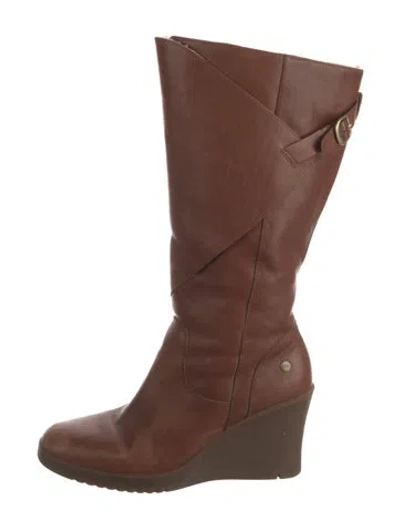 Pre-owned Ugg Leather Moto Boots In Brown