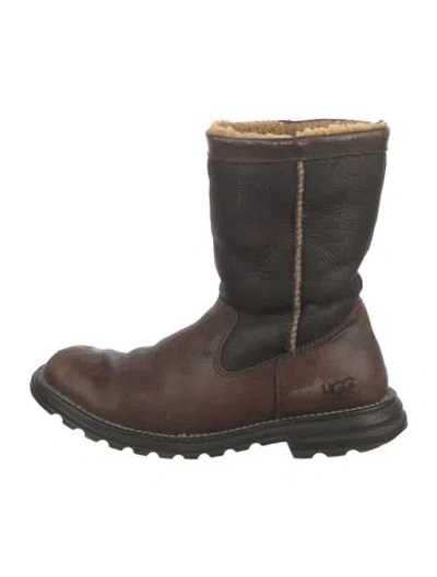 Pre-owned Ugg Leather Moto Boots In Brown