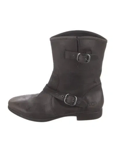 Pre-owned Ugg Leather Moto Boots In Brown