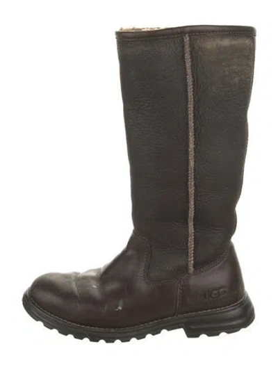 Pre-owned Ugg Leather Moto Boots In Brown