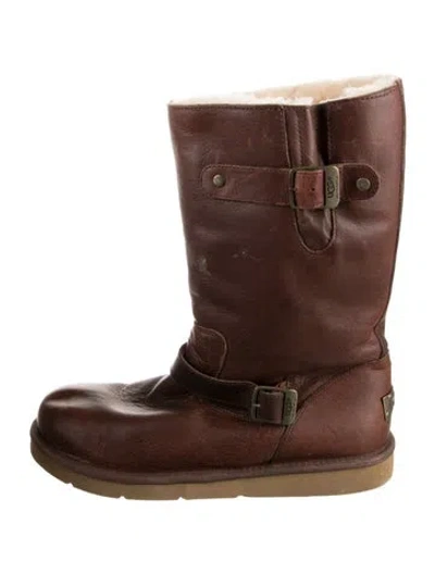 Pre-owned Ugg Leather Moto Boots In Brown