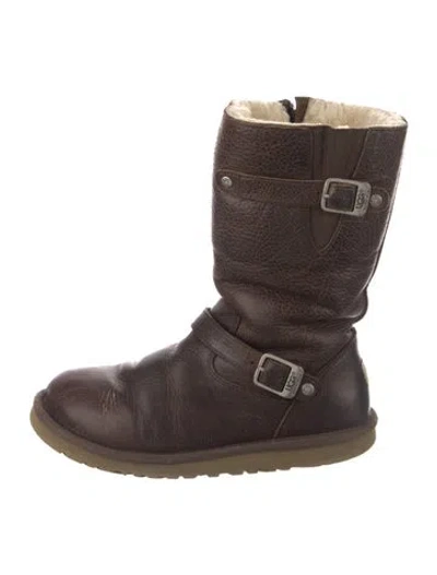 Pre-owned Ugg Leather Moto Boots In Brown