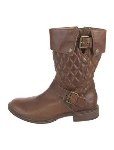 Pre-owned Ugg Leather Moto Boots In Brown