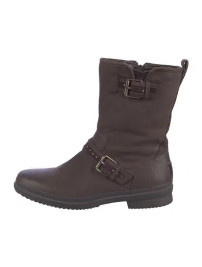 Pre-owned Ugg Leather Moto Boots In Brown