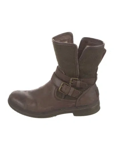 Pre-owned Ugg Leather Moto Boots In Brown