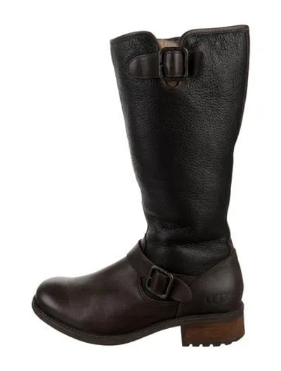 Pre-owned Ugg Leather Moto Boots In Brown