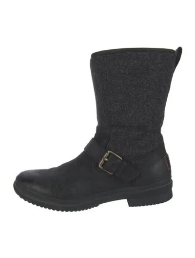 Pre-owned Ugg Leather Moto Boots In Gray