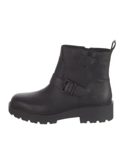 Pre-owned Ugg Leather Moto Boots W/ Tags In Black