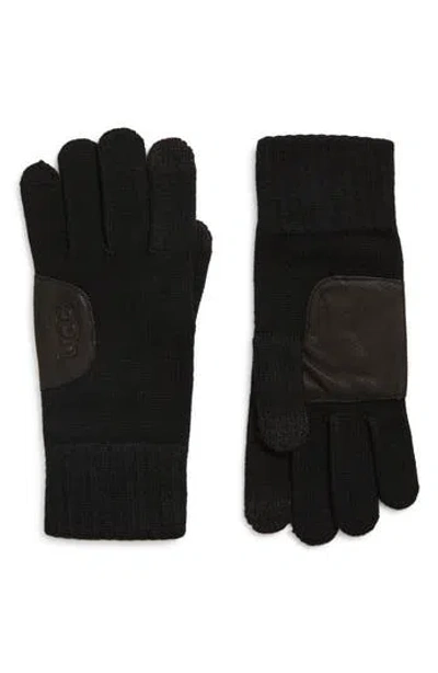 Ugg ® Leather Patch Knit Gloves In Black