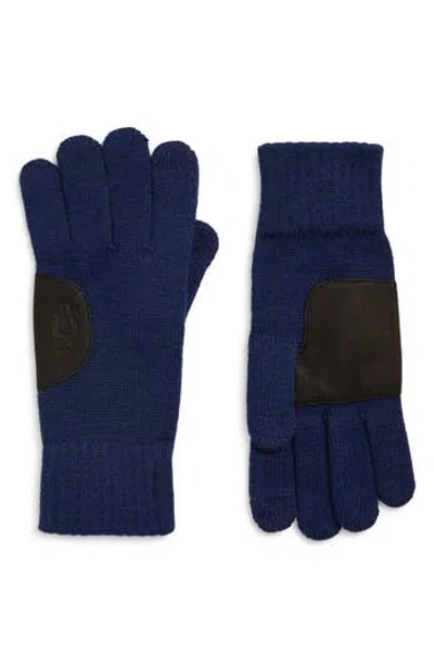 Ugg ® Leather Patch Knit Gloves In Blue