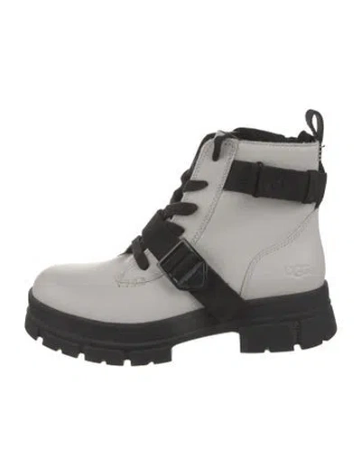 Pre-owned Ugg Leather Plaid Print Combat Boots In Multi