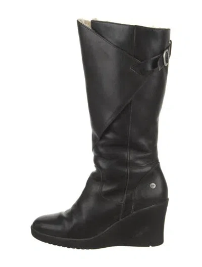 Pre-owned Ugg Leather Riding Boots In Black
