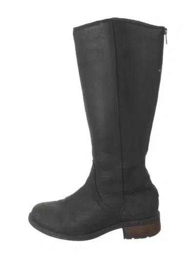 Pre-owned Ugg Leather Riding Boots In Black