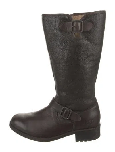Pre-owned Ugg Leather Riding Boots In Black