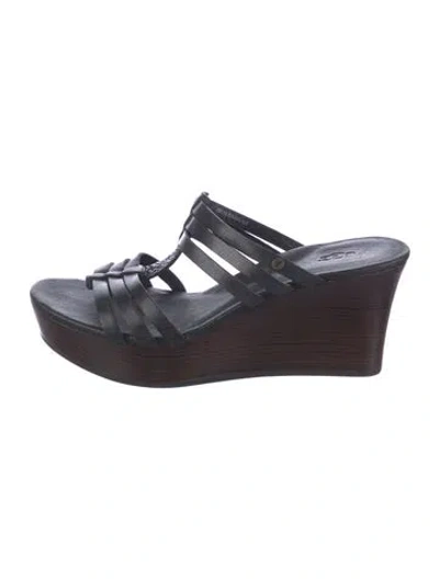Pre-owned Ugg Leather Slides In Black