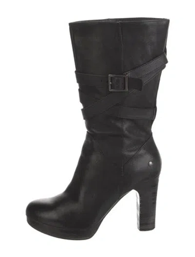 Pre-owned Ugg Leather Slouch Boots In Black