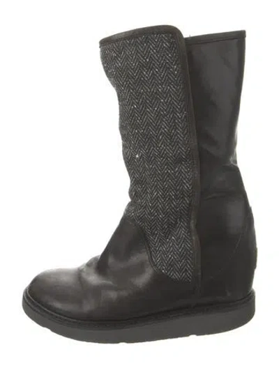 Pre-owned Ugg Leather Sock Boots In Black