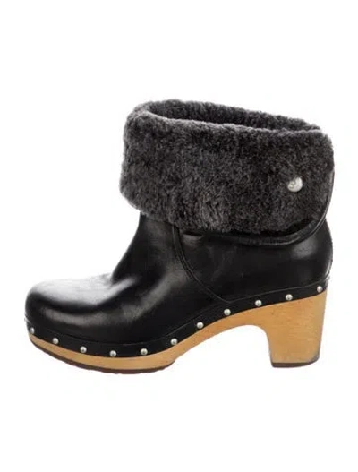 Pre-owned Ugg Leather Studded Accents Boots In Black