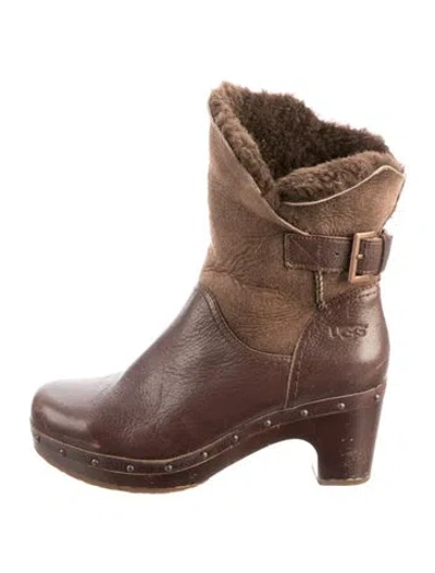Pre-owned Ugg Leather Studded Accents Boots In Brown