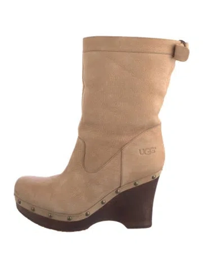 Pre-owned Ugg Leather Studded Accents Boots In Neutral