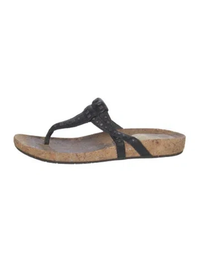 Pre-owned Ugg Leather Studded Accents Flip Flops In Black