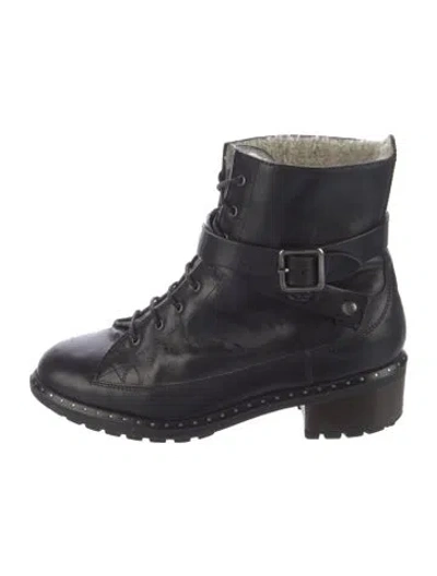 Pre-owned Ugg Leather Studded Accents Lace-up Boots In Black