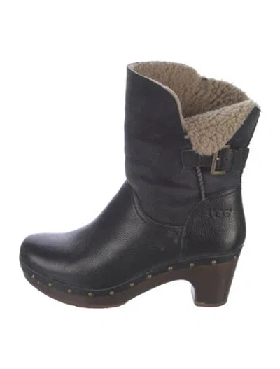Pre-owned Ugg Leather Studded Accents Moto Boots In Black