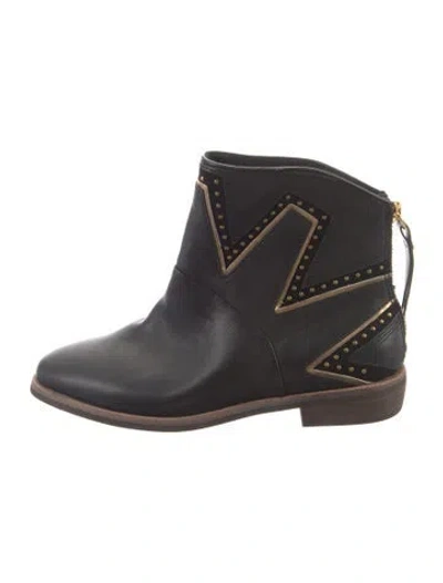 Pre-owned Ugg Leather Studded Accents Moto Boots In Black