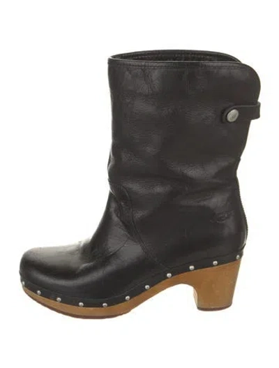 Pre-owned Ugg Leather Studded Accents Moto Boots In Black