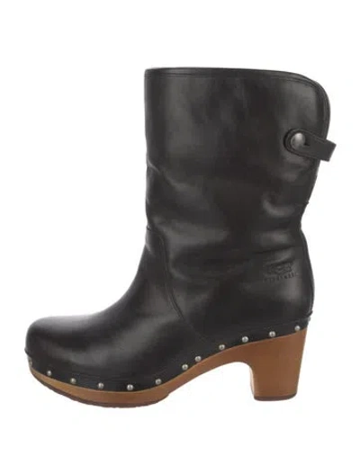 Pre-owned Ugg Leather Studded Accents Moto Boots In Black