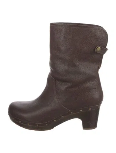 Pre-owned Ugg Leather Studded Accents Moto Boots In Brown