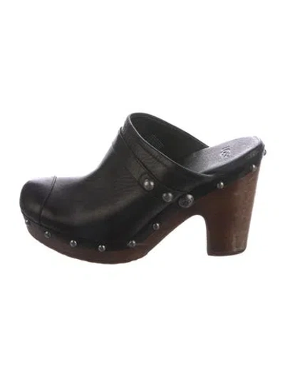 Pre-owned Ugg Leather Studded Accents Mules In Black