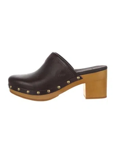 Pre-owned Ugg Leather Studded Accents Mules In Brown